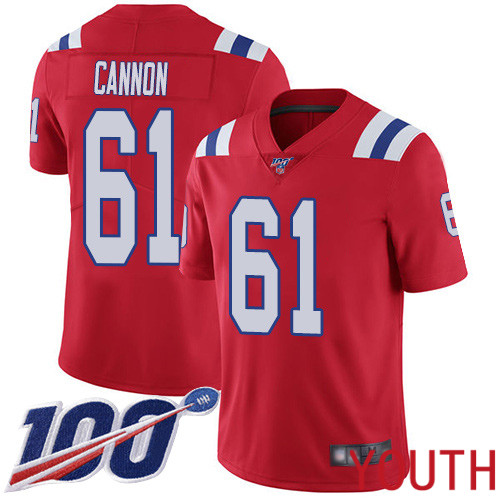 New England Patriots Football #61 100th Season Limited Red Youth Marcus Cannon Alternate NFL Jersey->youth nfl jersey->Youth Jersey